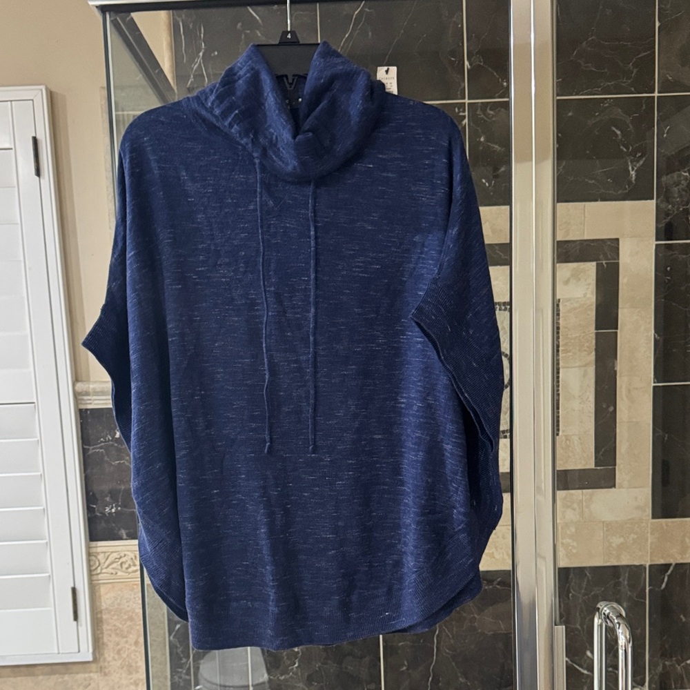 Talbots Navy Blue Cowl Neck Poncho Sweater